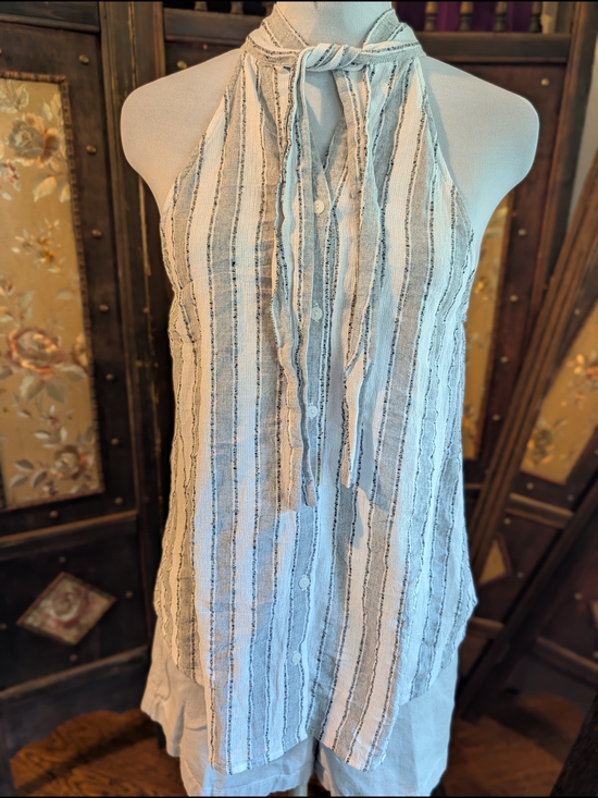 Doe & Rae Tops - Doe & Rae White And Gray Striped Cotton Halter Top
